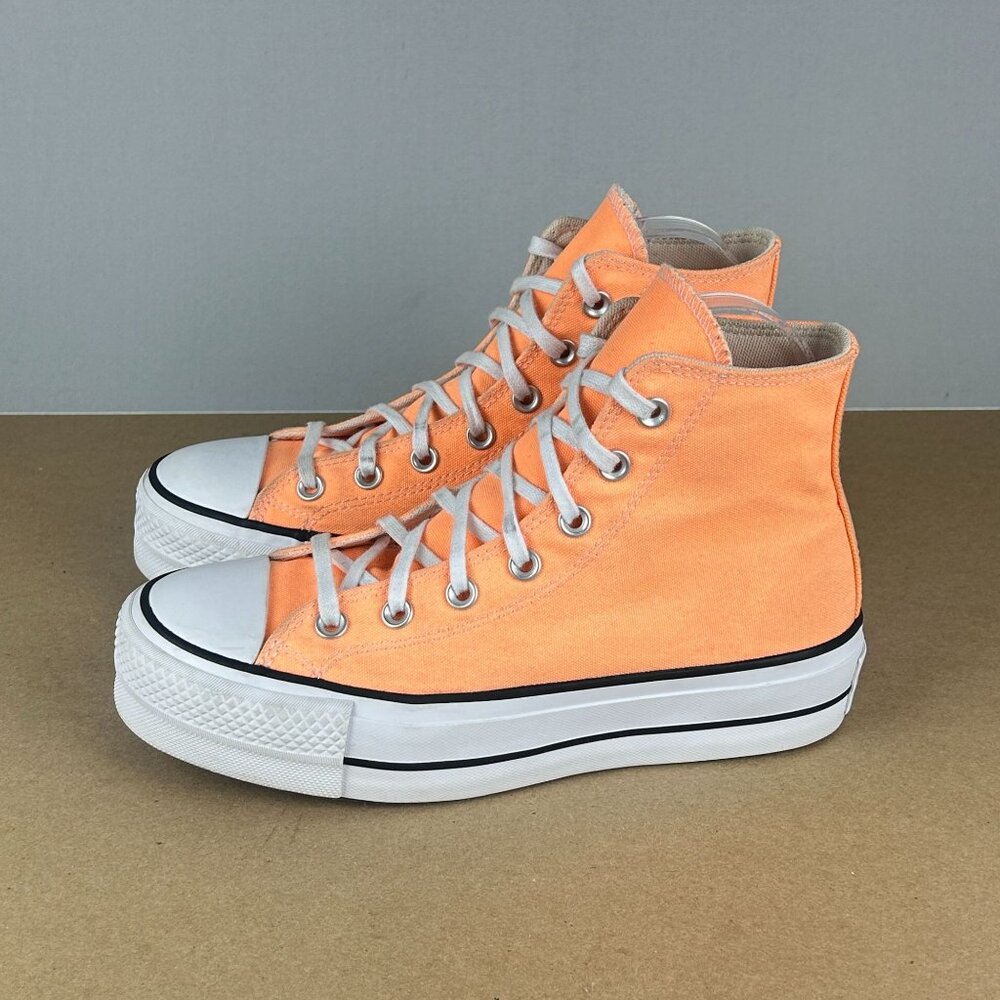 Converse All Star Lift Platform High Top Sneakers Womens 7 Orange White Lace Up - Picture 10 of 10
